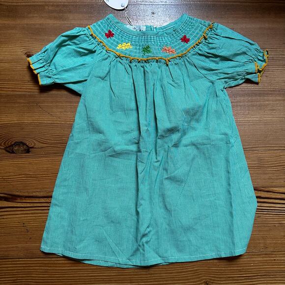 NWT Marie Nicole green fall leaves smocked short sleeve dress SIZE S - Picture 1 of 4